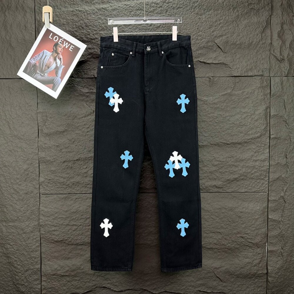 Chrome Hearts Blue Cross Patch Washed Jeans